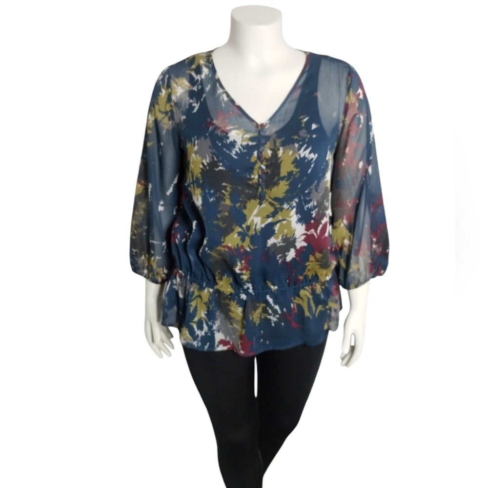 Women's L Sheer Floral LiZ Claiborne Blouse ‎ Corpcore Boho Fall Feminine Whimsy